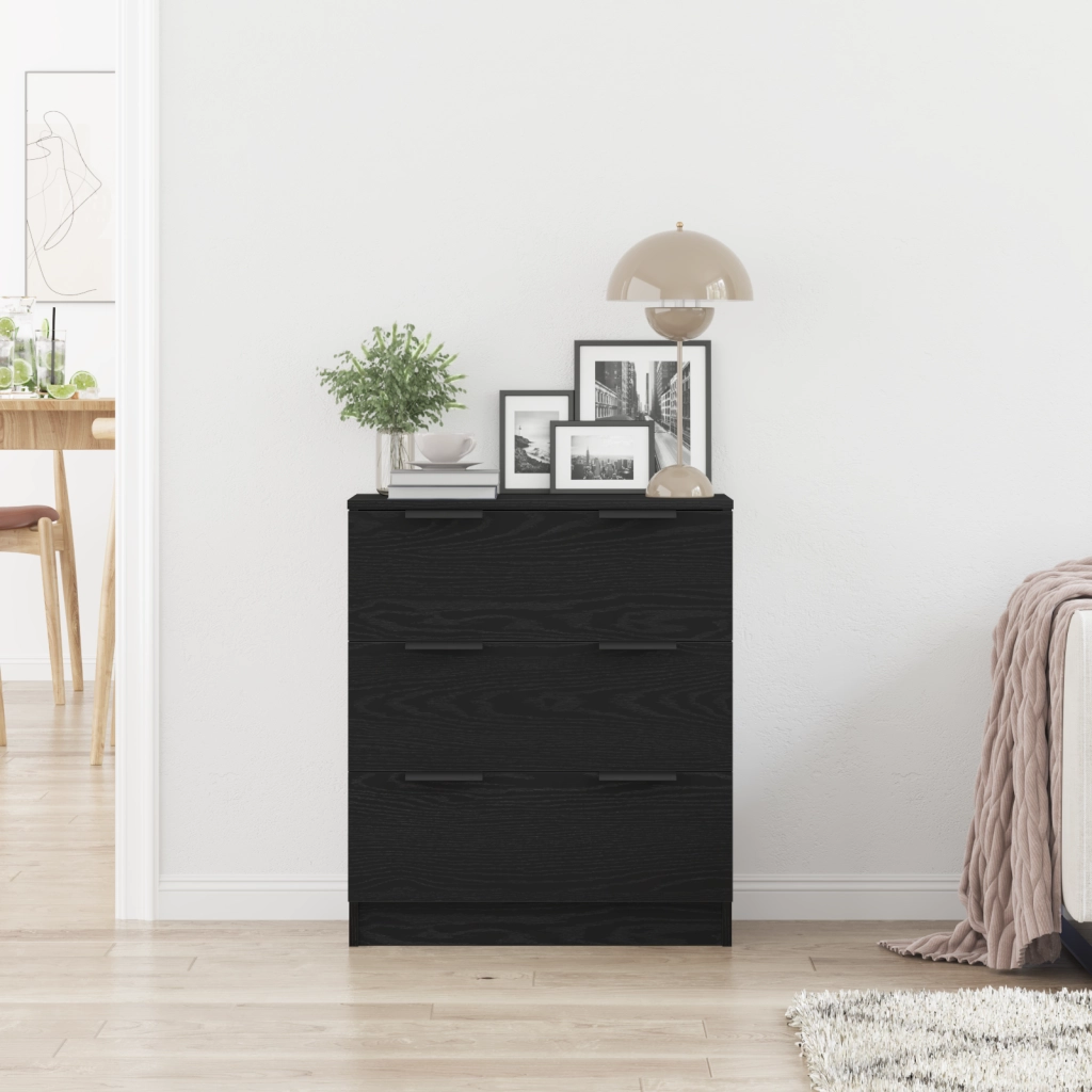 Credenza nera in rovere 60x30x70 cm in legno ingegnerizzato