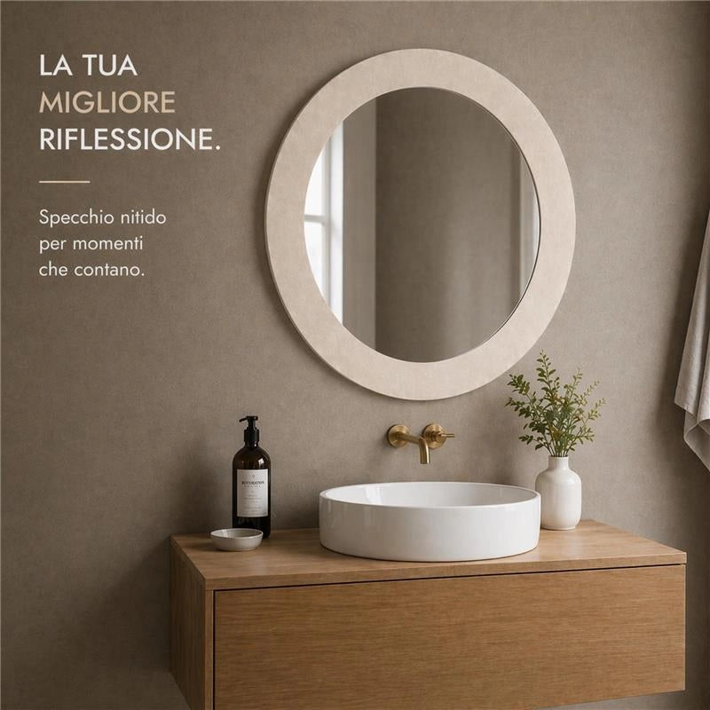 SPECCHIO ROTONDO IN VELLUTO CON GANCI PER APPENDERE DIMENSIONI 80X4.5CM - LINEA: GLOBO COLORE BEIGE
