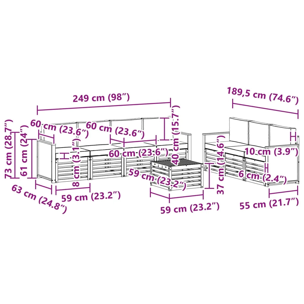Set divani 8 pz Legno di Acacia Massello 3384112