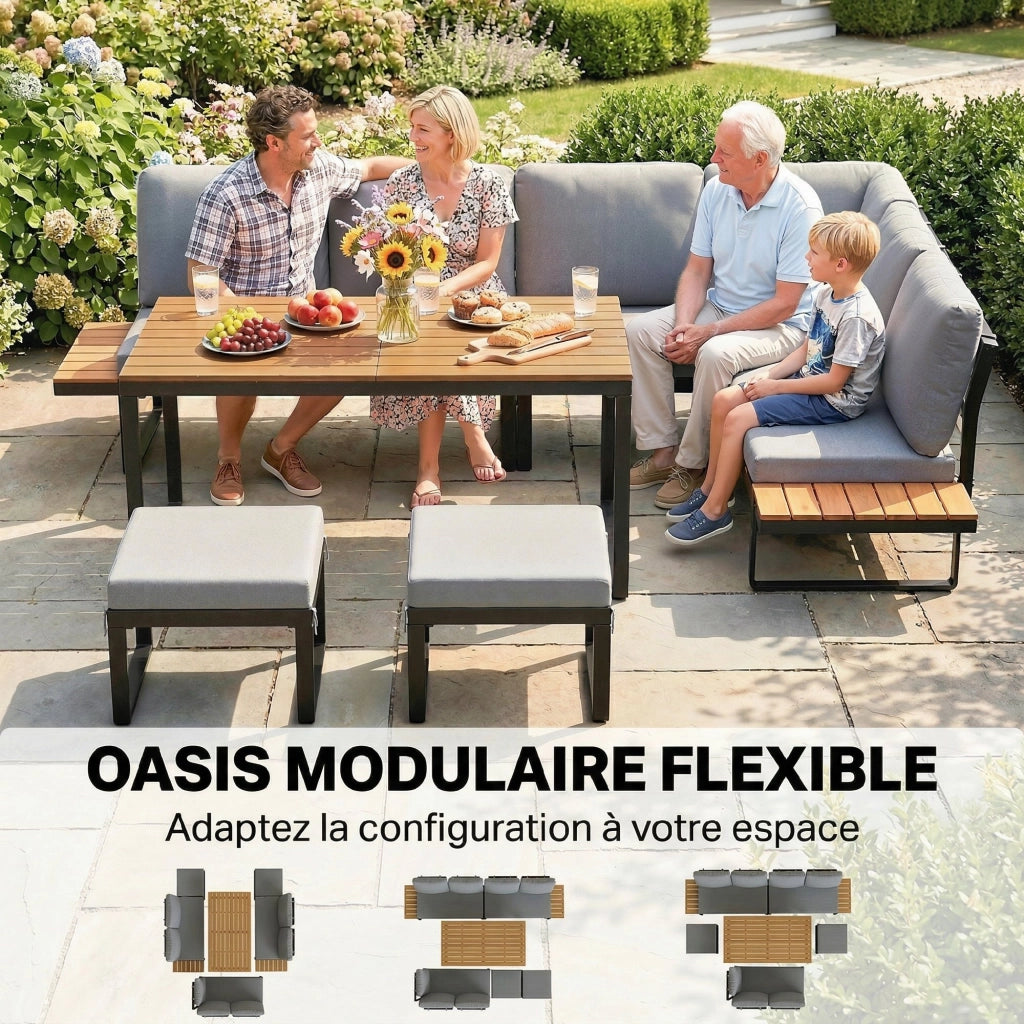 Set Tavolo e Sedie da Giardino ¨C zephmum ¨C Grigio, Alluminio, 256x198x70cm