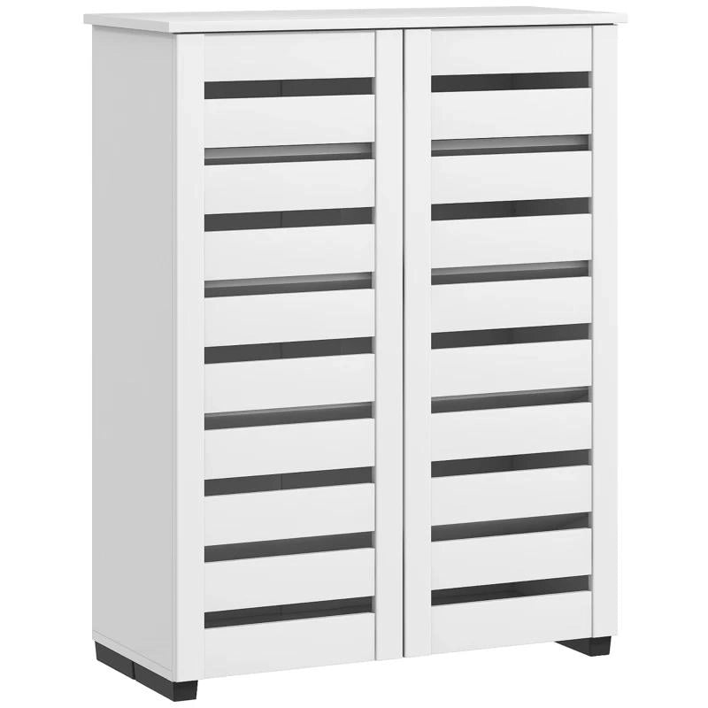 MOBILE SCARPIERA A 5 LIVELLI CON 4 RIPIANI REGOLABILI E ANTE A DOGHE IN LEGNO 76X33PX98 CM BIANCO