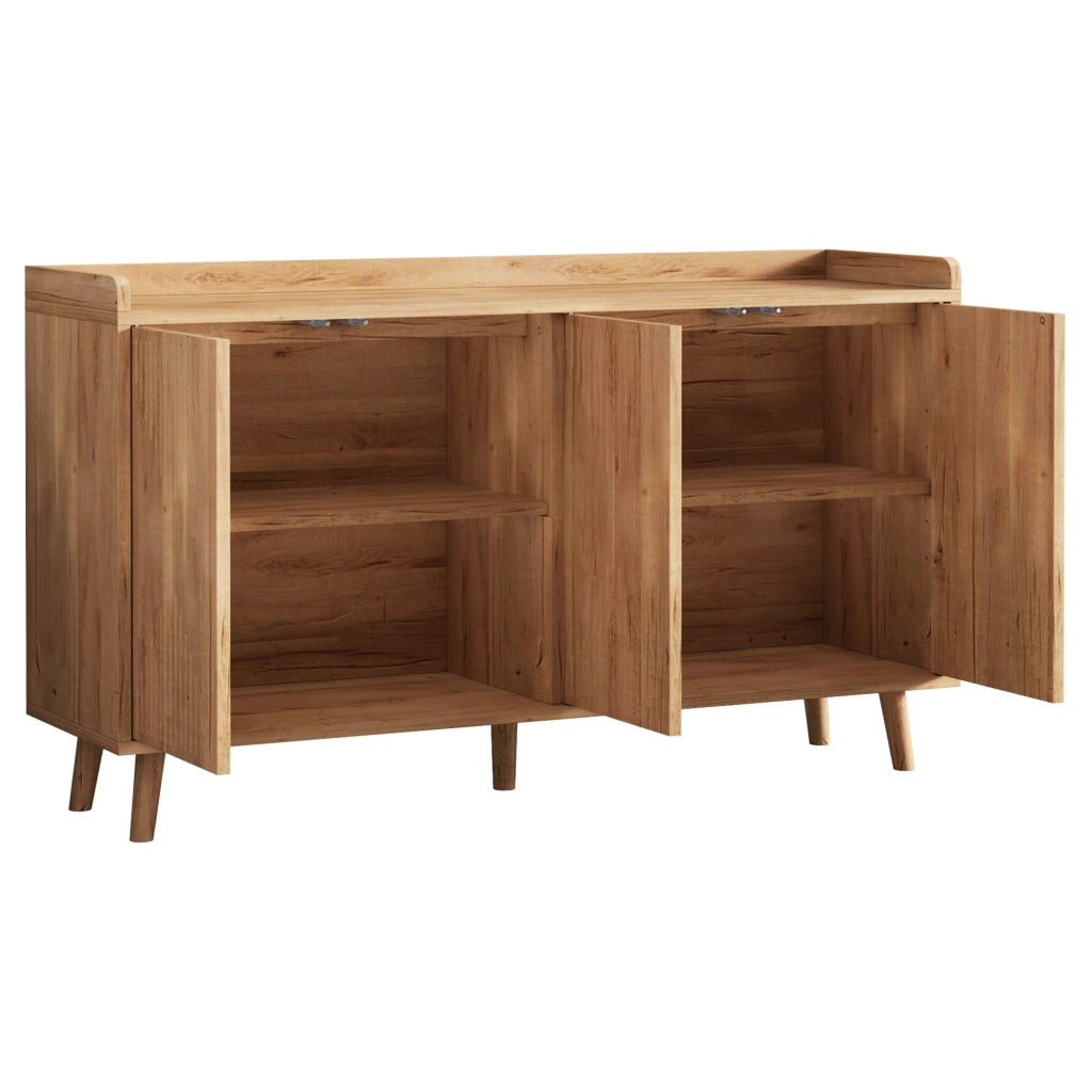 Credenza da cucina a 4 ante con ripiani regolabili, 140 x 40 x 84 cm, finitura naturale