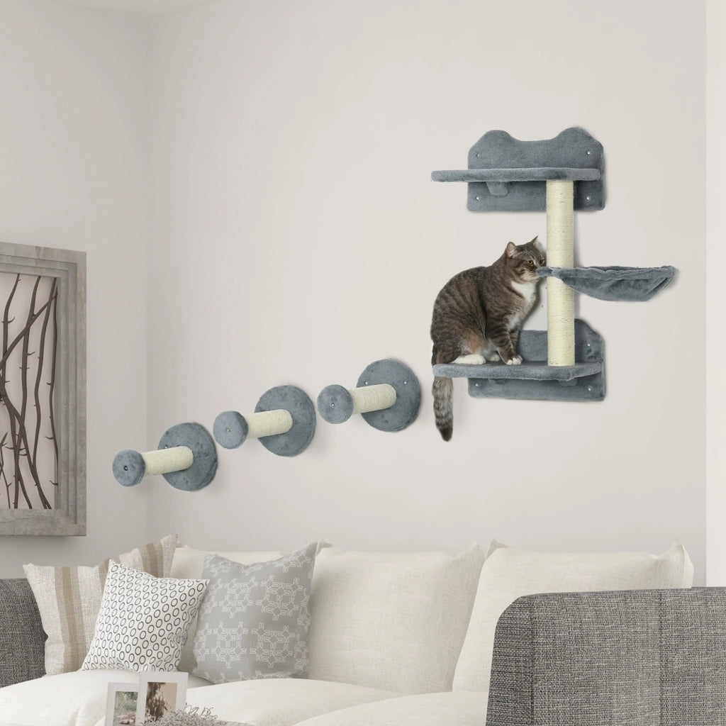 Set per gatti con arrampicata e amaca ¨C zephmum ¨C grigio+crema 40x28x73cm