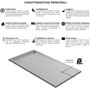 Piatto Doccia 80x190 cm in Pietra Bonussi Trivor Grigio Chiaro