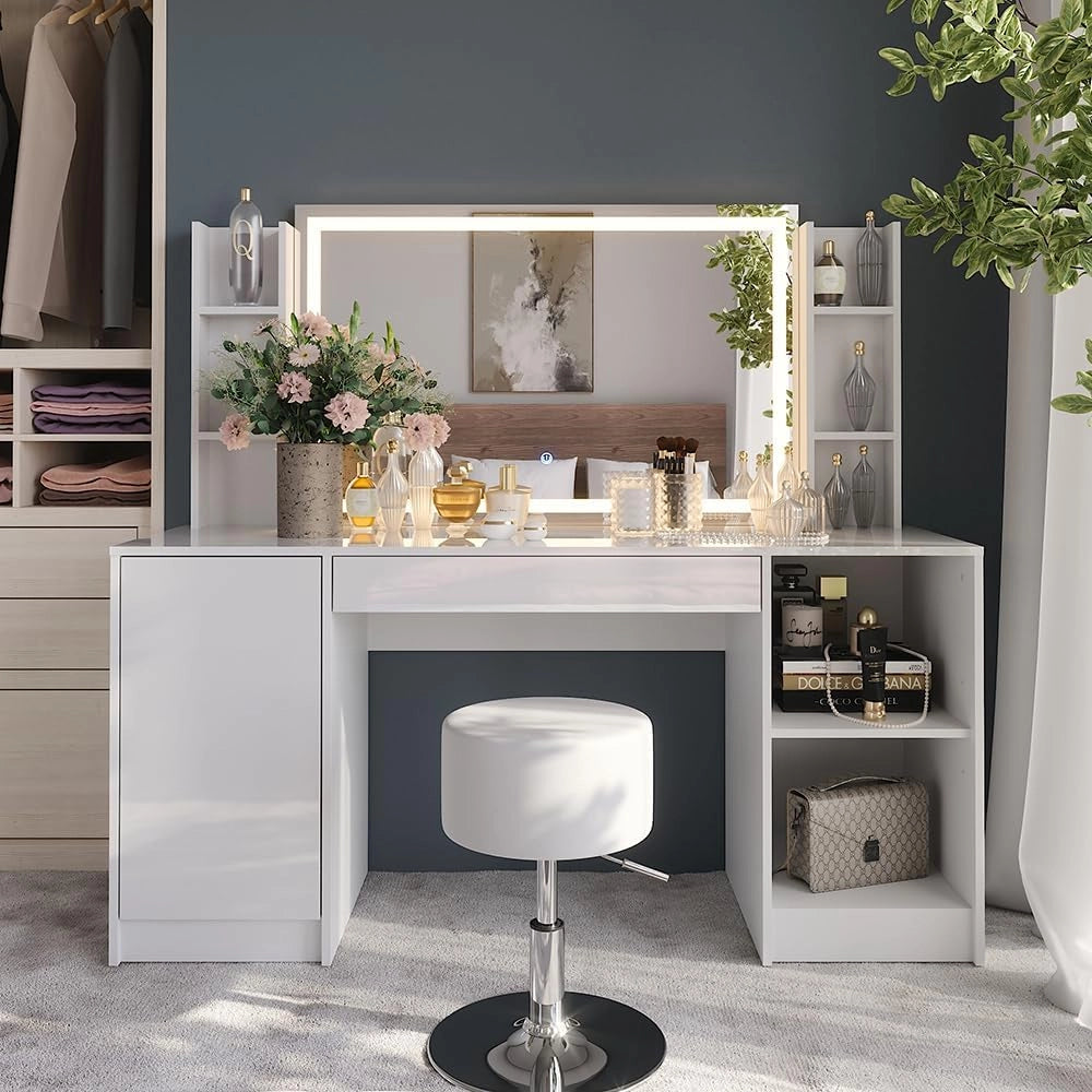 Tavolo da toeletta Sherry, Bianco/bianco lucido, 158.2 cm 5 parti