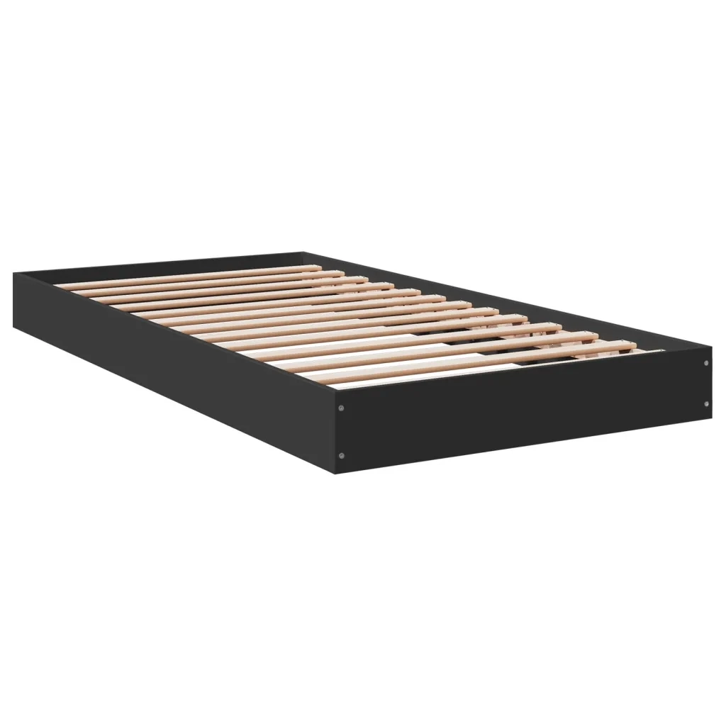 Letto singolo | Letto per adulti | Giroletto Nero 100x200 cm in Legno Multistrato