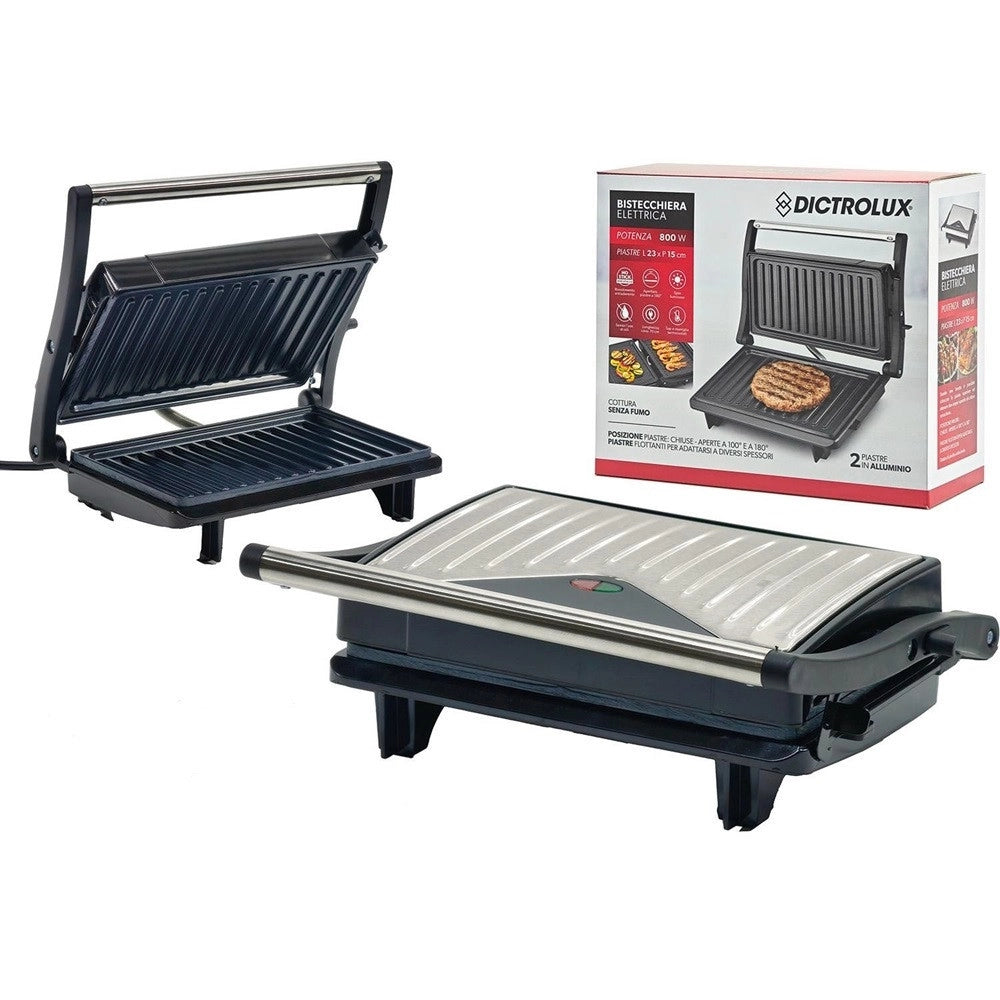 Trade Shop - Bistecchiera Elettrica 800w Acciaio Cottura Senza Fumo Olio 2 Piastre In Alluminio -