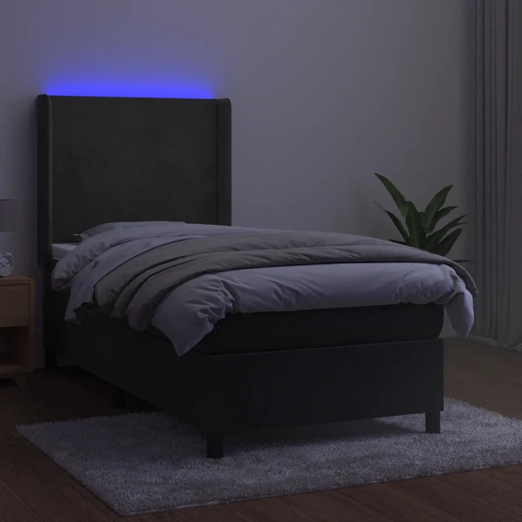 Letto a Molle con Materasso e LED Grigio Scuro 100x200 cm 3139428