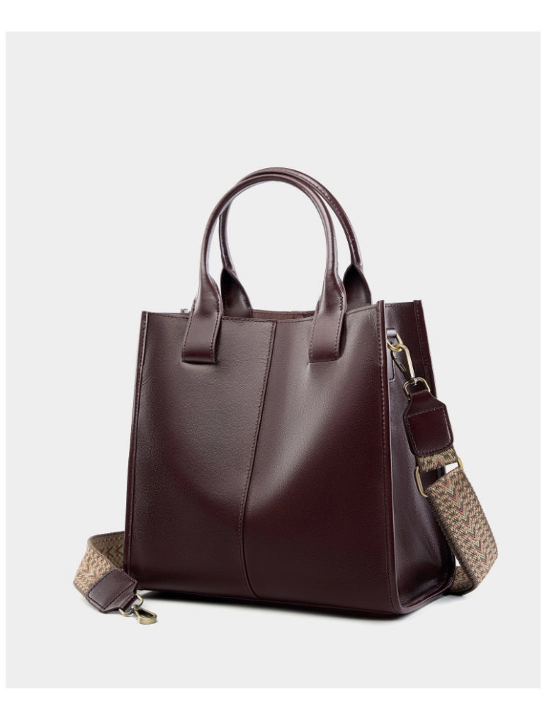 Borsa a tracolla da donna in vera pelle marrone con manico superiore