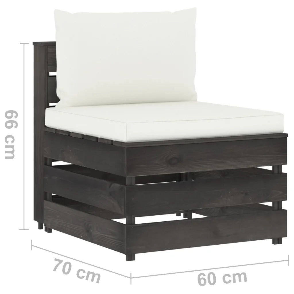 Divano Centrale Modulare con Cuscini in Legno Impregnato Grigio 3068122
