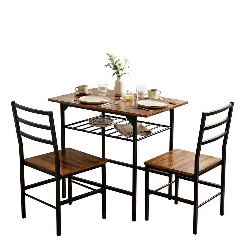 Tavolo da pranzo con 2 sedie e ripiano, stile industriale, per cucina, in metallo e truciolare, 80 × 50 cm