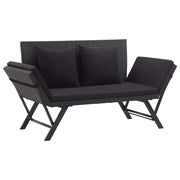 Panchina da Giardino con Cuscini 176 cm Nera in Polyrattan