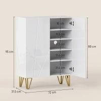 Scarpiera a 2 Porte, con 4 Ripiani Regolabili 72 x 31,5 x 95 cm, Bianco
