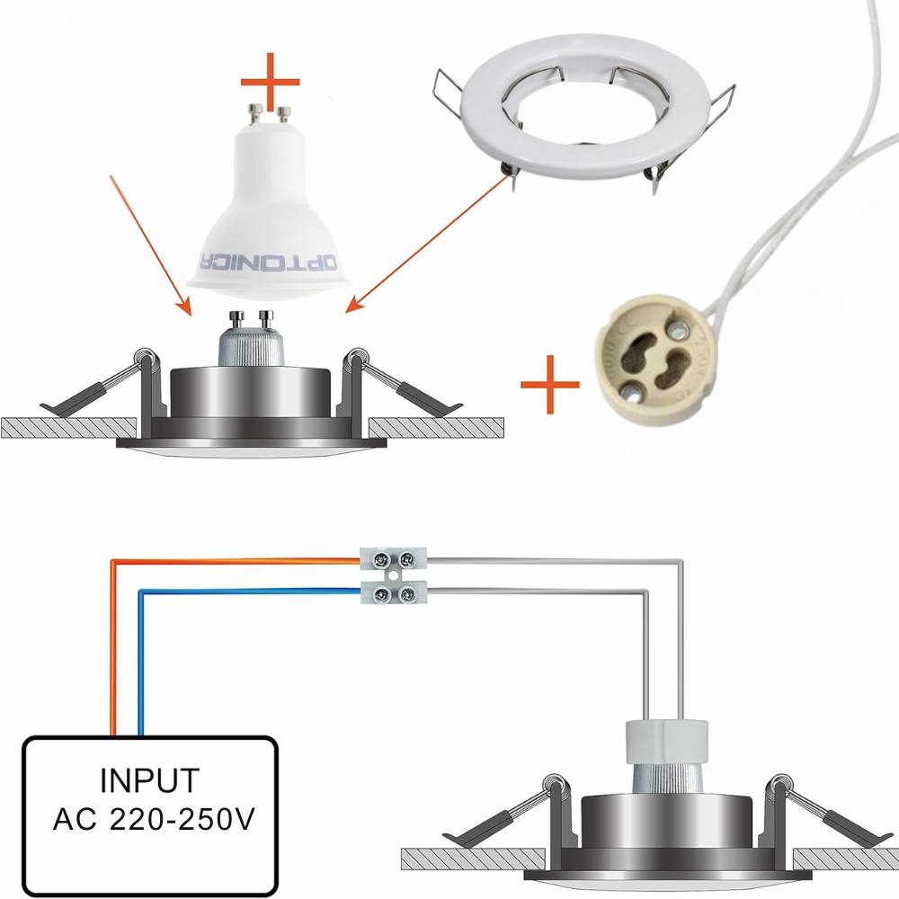 Kit incasso faretti led gu10 con portalampada e supporti tondi per interno
