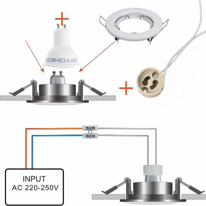 Kit incasso faretti led gu10 con portalampada e supporti tondi per interno