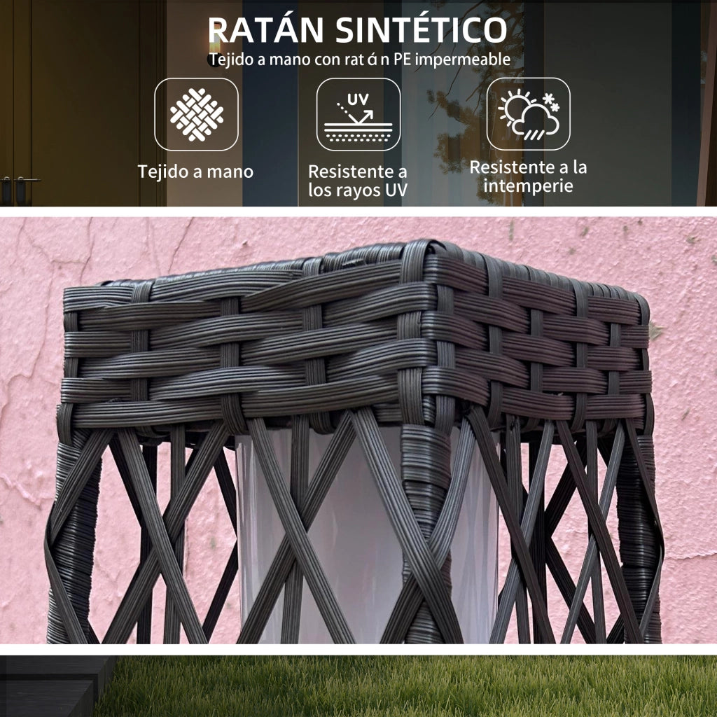 Lampada da Esterno in Rattan Sintetico con Luci LED ¨C zephmum ¨C Grigio 20x20x68 cm
