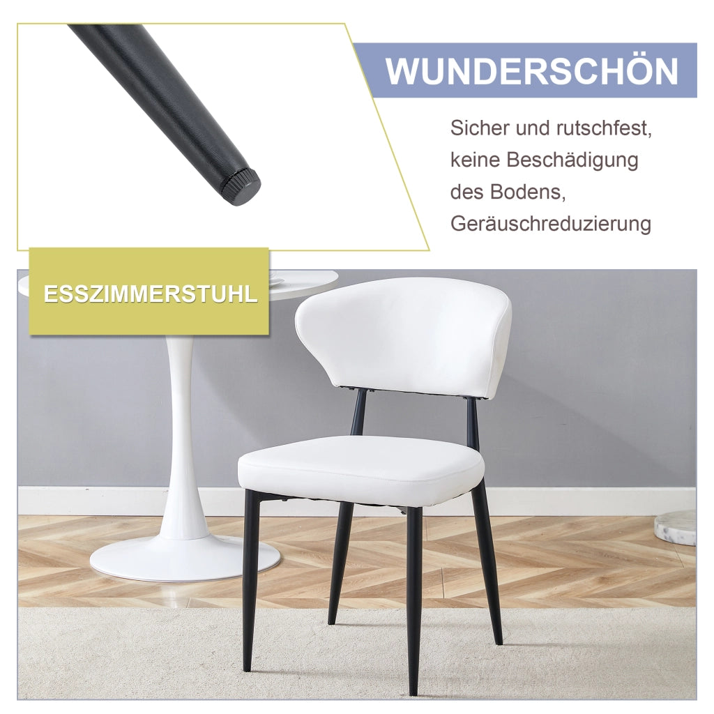 Sedia da sala da pranzo set da 2 in pelle PU con schienale ergonomico e gambe in metallo bianco e nero
