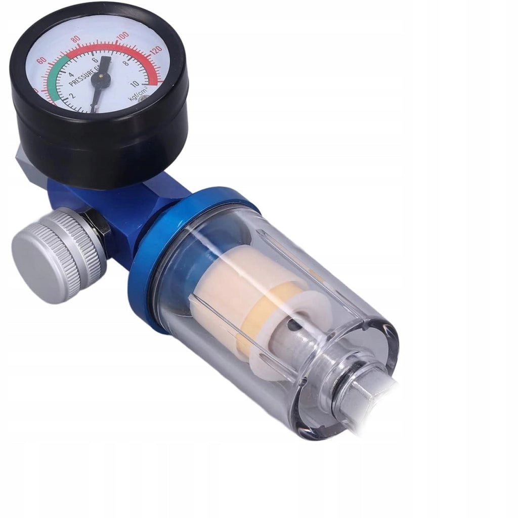 Regolatore di Pressione 1/4" 7BAR con Filtro per Pistola a Spruzzo HVLP – Alluminio e Plastica, 0-140 PSI