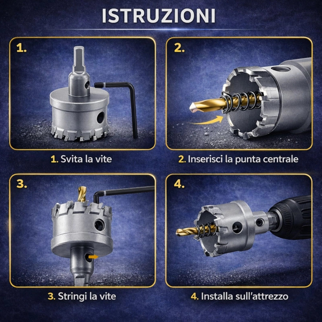Kit set seghe a tazza 10 pezzi 16-53mm frese per metallo acciaio legno con punte