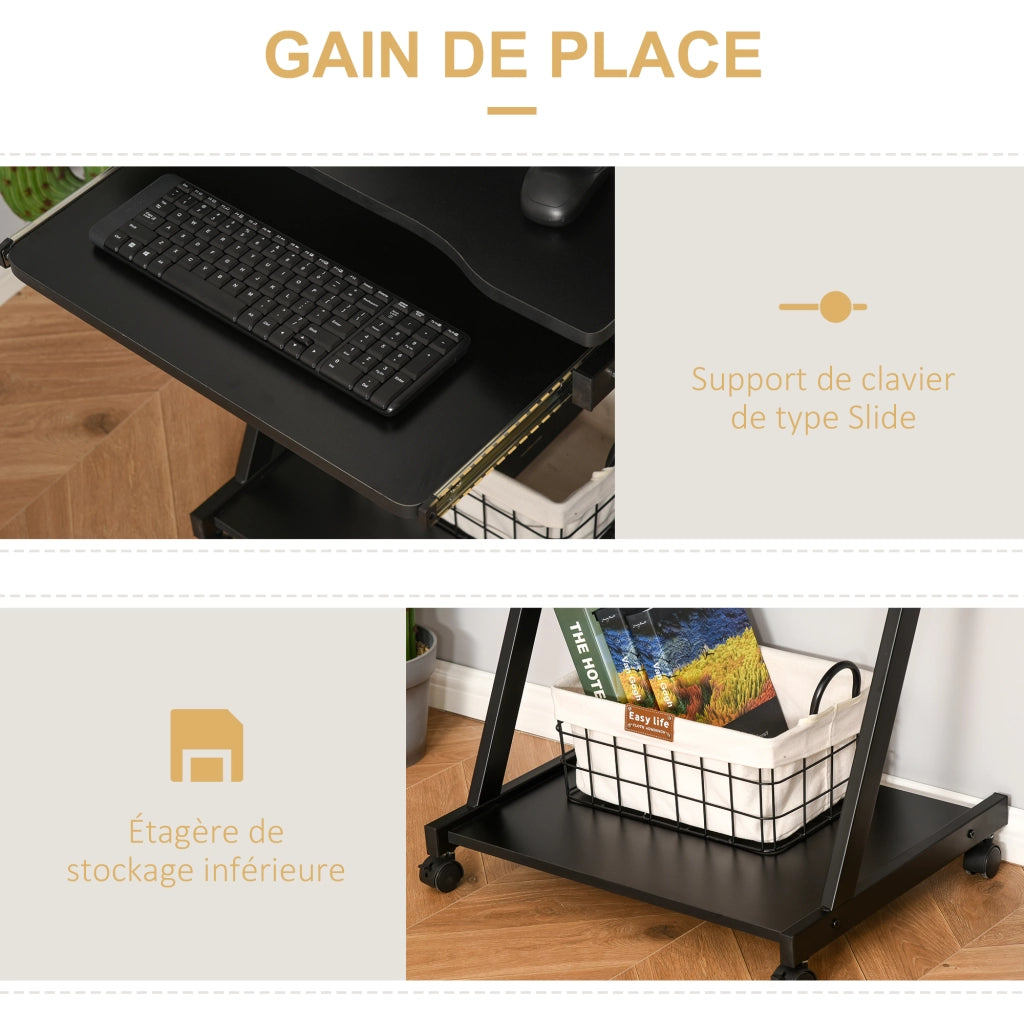 Scrivania Computer con Ruote ¨C Xylo ¨C Ripiano Tastiera Scorrevole Scaffale Nero