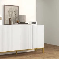 Credenza Moderna a 4 Ante con Chiusura Ammortizzata e Mensole Regolabili, 140x40x75cm, Bianco e Oro