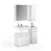 Set di mobili per il bagno: Mobile sottolavabo + 2 mezze colonne + Mobile contenitore con specchio - Bianco lucido - KLEA