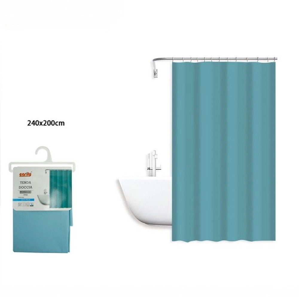 Trade Shop - Tenda Doccia Antimuffa Impermeabile 240 X 200cm Ganci Anelli Bagno Celeste 79717 -