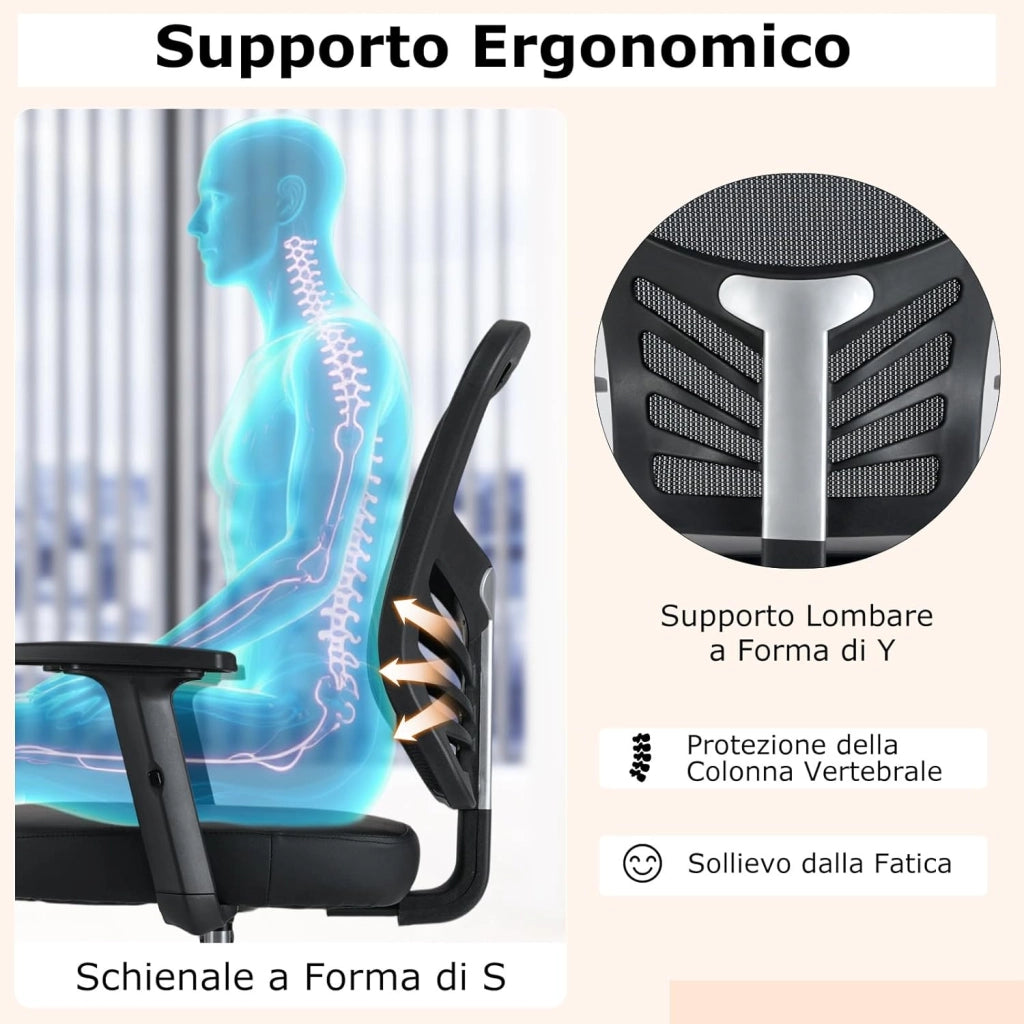 Sedia da Ufficio Regolabile in Altezza, Girevole con Braccioli, Poggiapiedi Regolabili, Poltrona per Sala Conferenza, Scrivania, Ufficio e Studio, Portata 150 kg