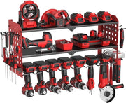 Supporto per strumenti a parete a 3 livelli, ripostiglio per strumenti di 7 pezzi, supporto per strumenti per garage, officina, dimensioni 64 * 20 * 31cm (Rosso)