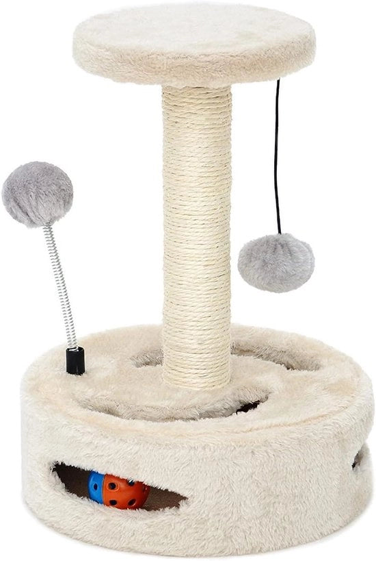 Centro di Attività per Gatti con Tunnel e Bungolo in Sisal per Piccoli Gatti - Modello: Kitten Krabpaal - Codice: 123456 - Materiale: Sisal - Dimensioni: 60x40x30 cm - Colore: Bianco