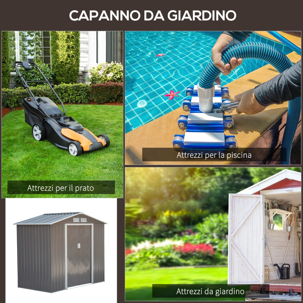 EasyComfort Casetta da Giardino Porta Utensili in Lamiera con Porte Scorrevoli, 213x130x185 cm, Grigio