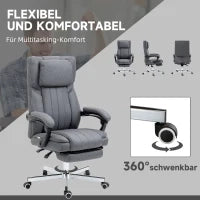 Sedia per Ufficio con Funzione Massaggio, Schienale Reclinabile, Poggiapiedi Estraibile, Rivestimento in Lino, 65 x 61 x 113 cm, Grigio