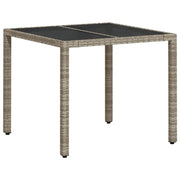 Tavolo Giardino | Tavolino da esterno Piano Vetro Grigio Chiaro 90x90x75cm Polyrattan