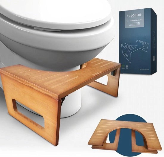 Toilette per bambù pieghevole per posizione corretta - adulti e bambini - sgabuzzino per la toilette - marrone scuro cognac