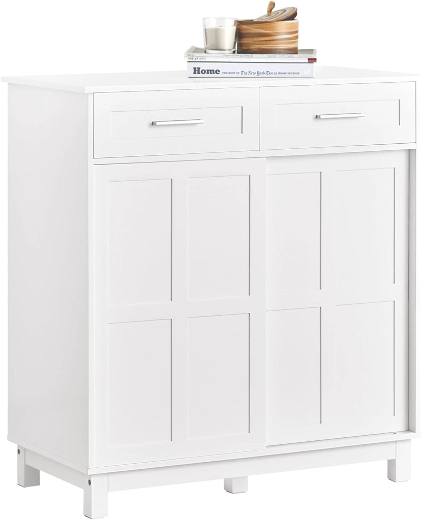 Credenza con ante scorrevoli, Mobile da cucina, Armadio da soggiorno, Buffet Bianco 80x40x85cm FSB84-W