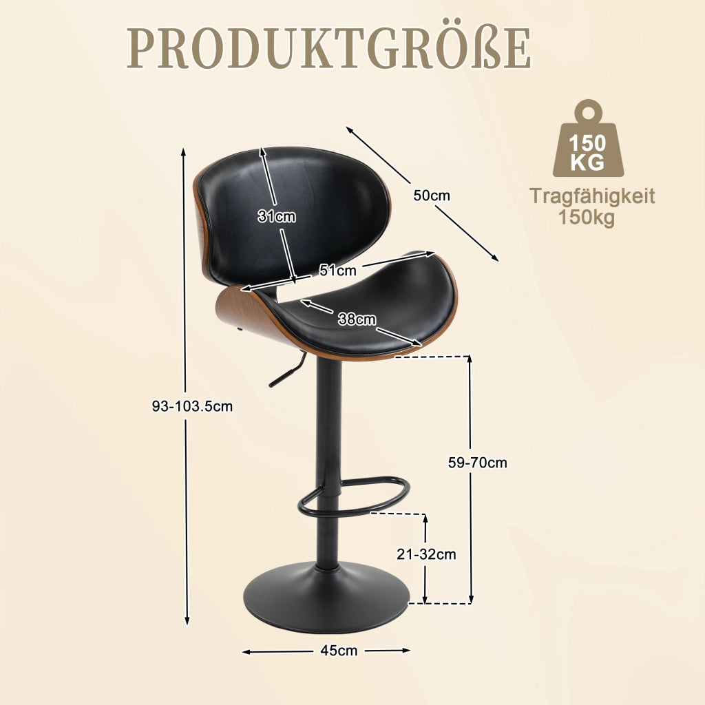 Sgabello da bar girevole regolabile in altezza con schienale ergonomico e poggiapiedi in pu nero