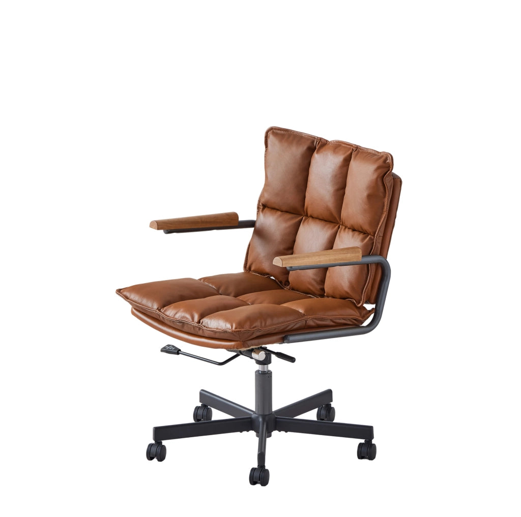 Sedia da ufficio girevole in pelle marrone; ergonomica; regolabile in altezza; design mid-century