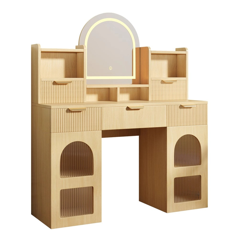 Tavolo Trucco con Specchio e LED ¨C Xylo ¨C 3 Cassetti, 2 Ante, Legno, 120x40x139.5 cm