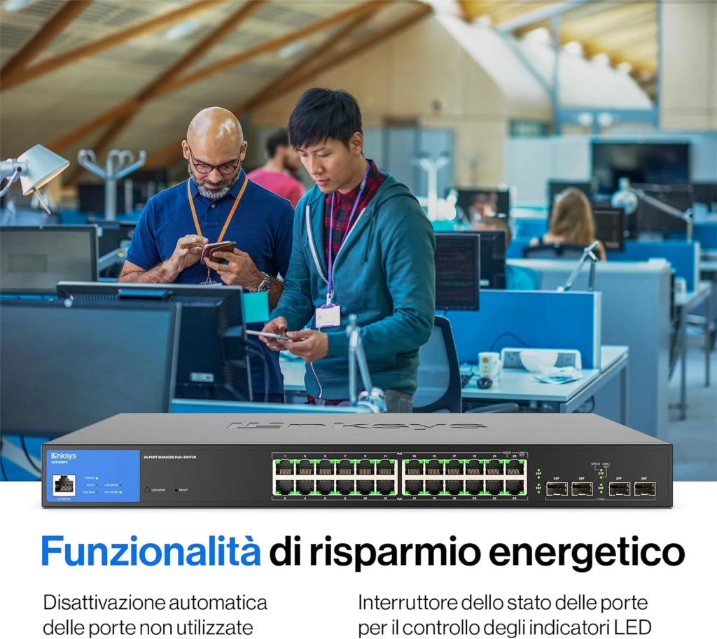 Switch Gigabit PoE+ Gestito a 24 Porte con 4 Porte 1GE SFP di Uplink, 250 W, Nero