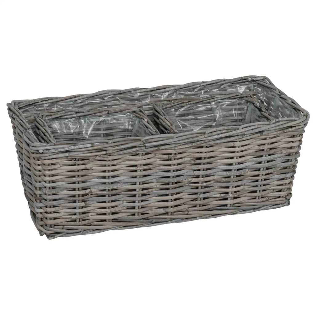 Cestino da Vaso con archiviazione 3 pcs Grigio Rattan Kubu