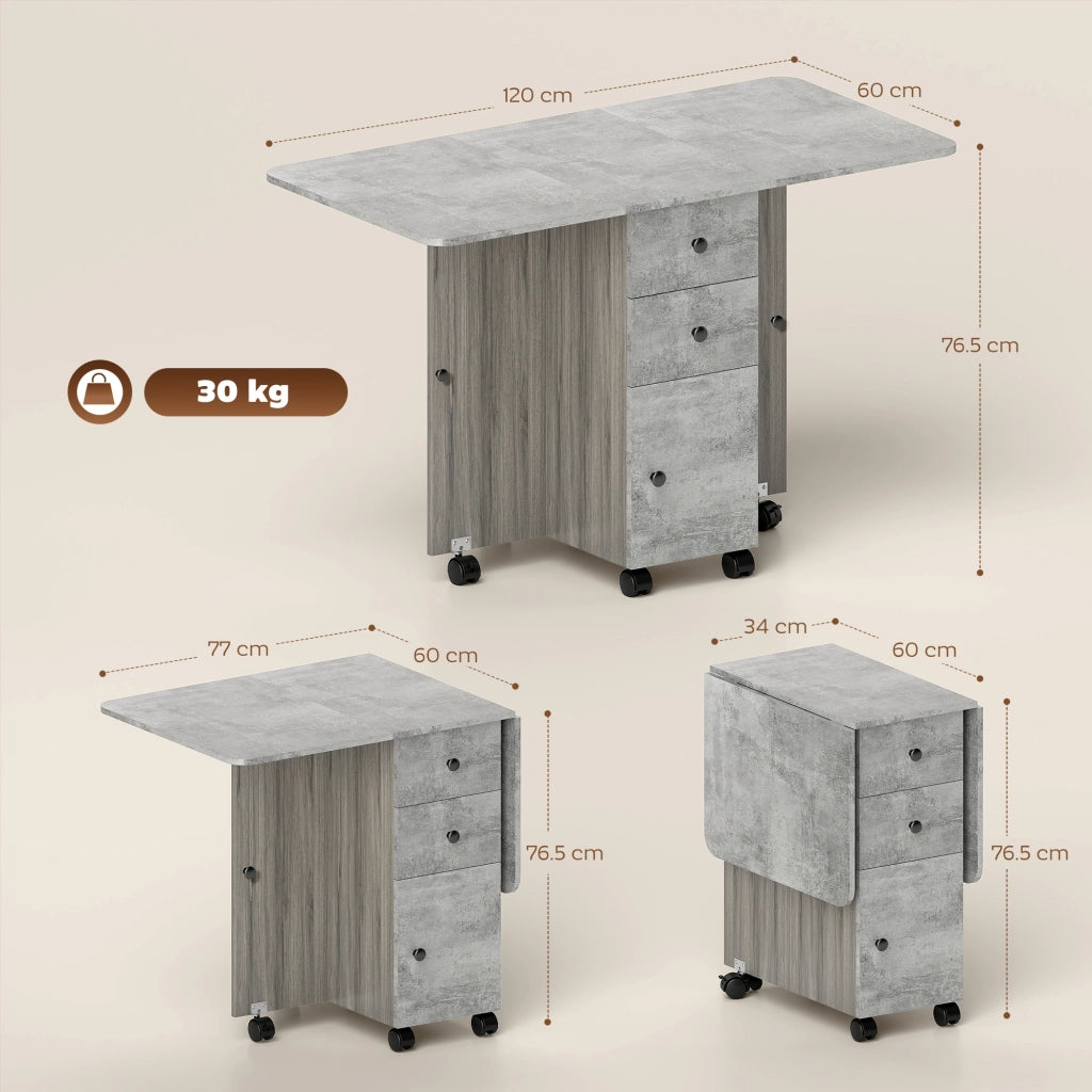 Tavolo Pieghevole con 2 Cassetti ¨C Zephmum ¨C Grigio Legno 120x60x76.5 cm