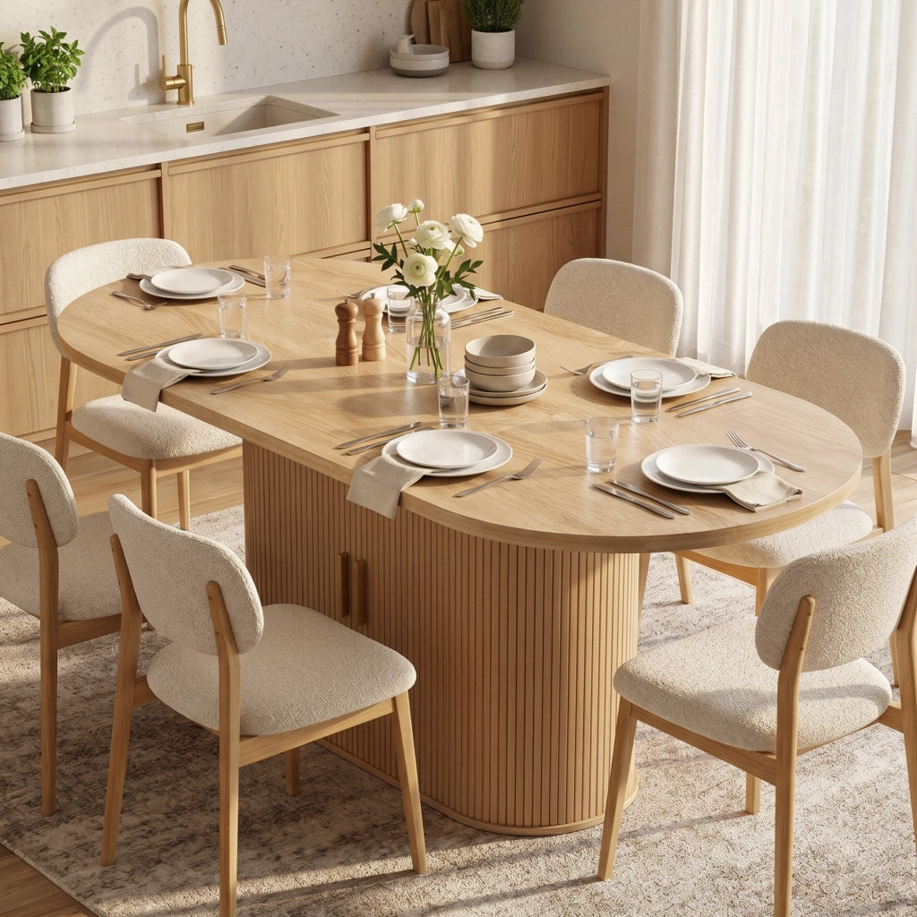 Table à Manger Ovale pour 6 Personnes Moderne 180x80x75cm Chêne