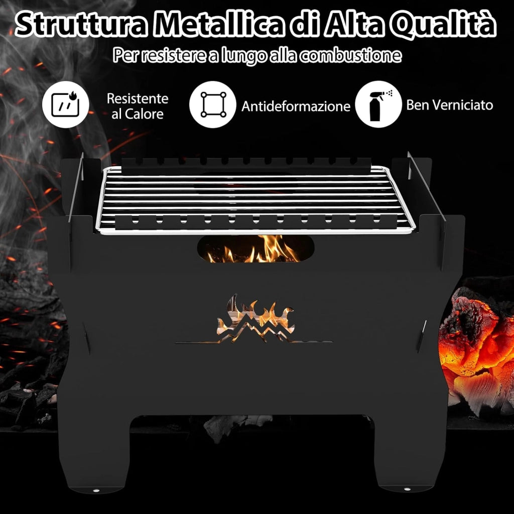 2 in 1 Griglia Barbecue, Barbecue Portatile a Doppio Combustibile con Griglia in Acciaio Inox e Borsa per Trasporto, Grill Esterno a Carbone e Legna per Picnic