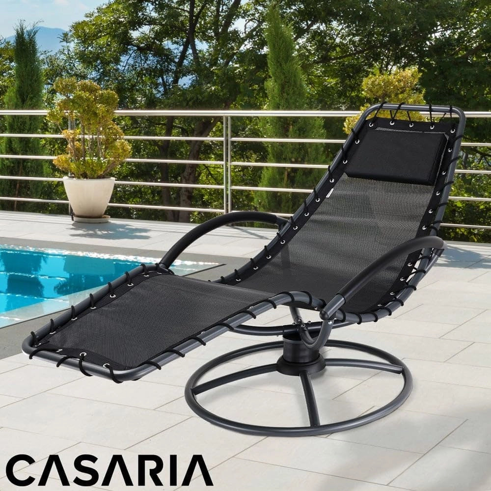® Sedia Relax Poltrona a Dondolo Sdraio Ergonomica Oscilla a 360° Incl. Poggiatesta Acciaio Salotto Esterno Interno Sedie Lettino Giardino