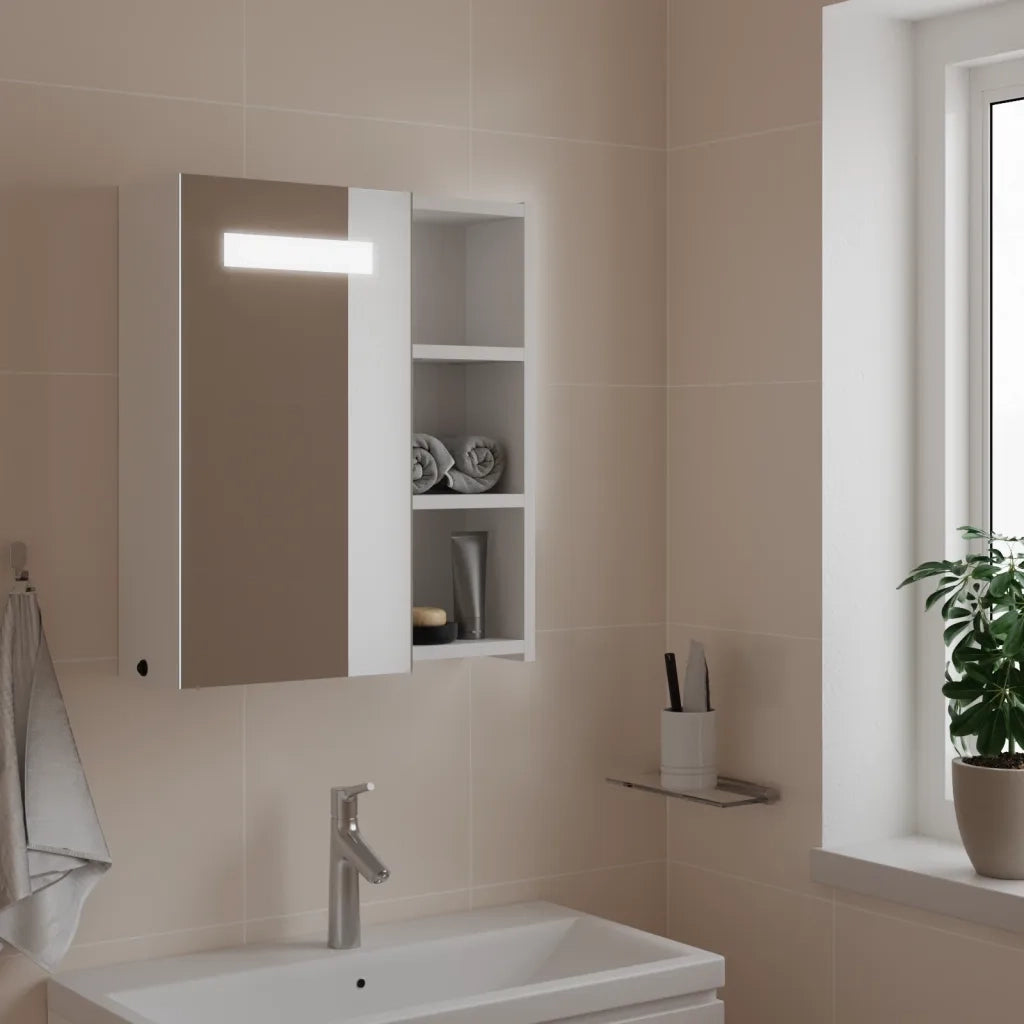 Armadietto Bagno | Armadio da bagno con Specchio e LED Bianco 45x13x52 cm