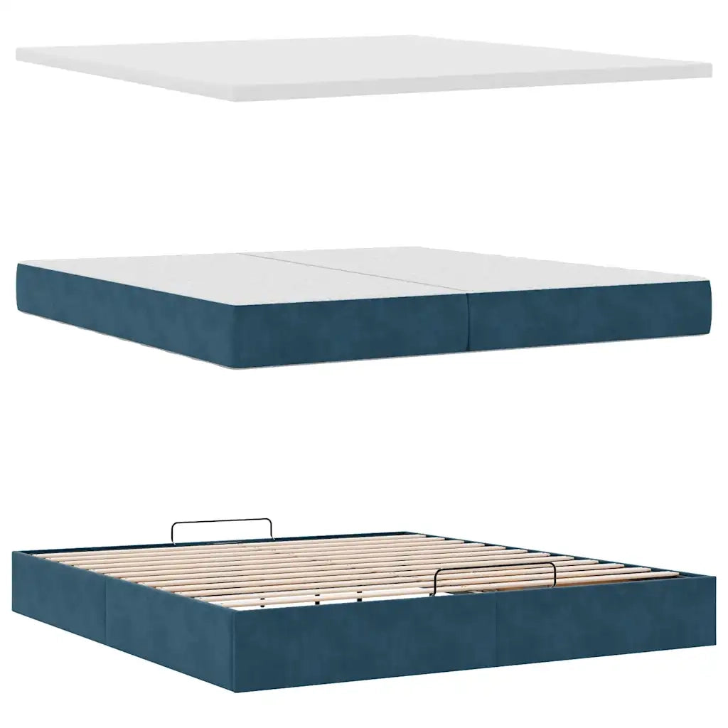 Pouf Letto con Materassi e LED Blu Scuro 200x200cm Velluto