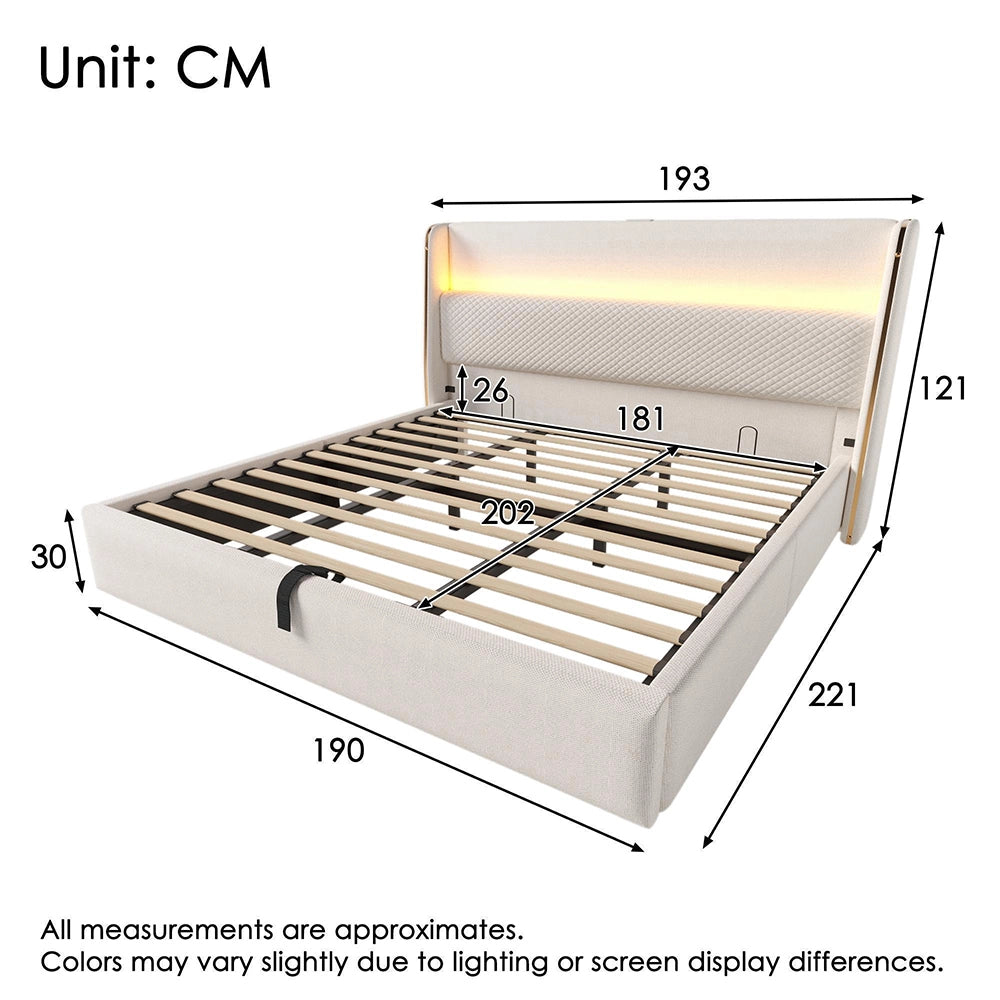 Letto 180x200cm?- Xylo - idraulico LED USB lino beige