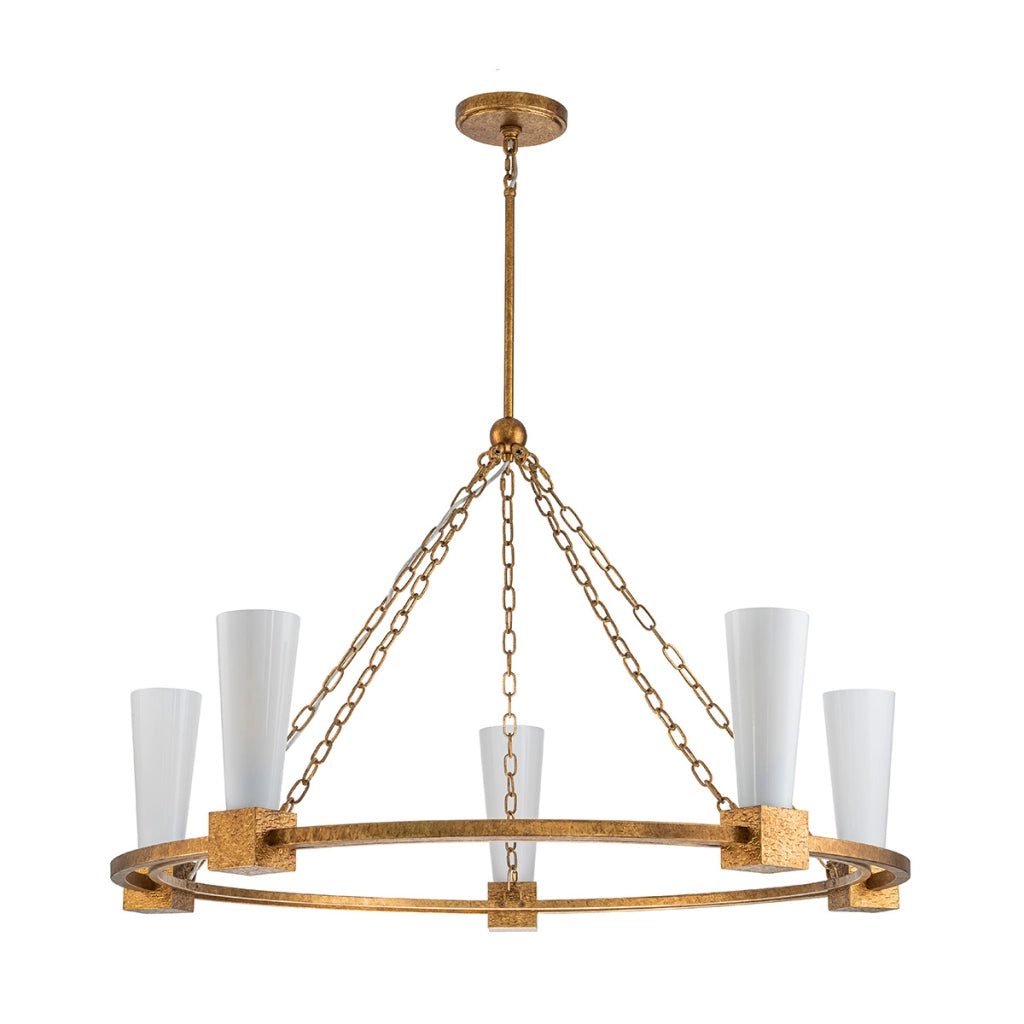 Lampadario Art Déco oro Ø106 opale 5xE27 Elstead Kristy