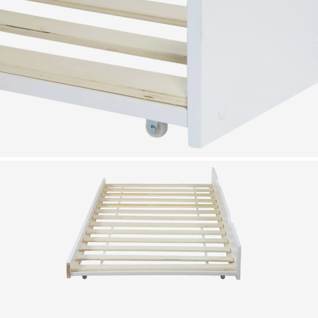 Cassetto letto per bambini roya in legno di pino naturale, bianco
