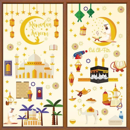 130 pezzi di decorazioni per finestre di Ramadan, decorazioni per finestre di Eid Mubarak, adesivi per finestre di Ramadan da attaccare da soli, decorazioni per finestre di Ramadan per camere da bambini